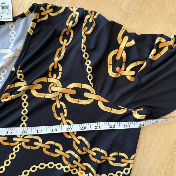 NEW Ashley Stewart Womens Black Gold Long Sleeve Chain Maxi Dress w/Slit 18/20 - Picture 12 of 13